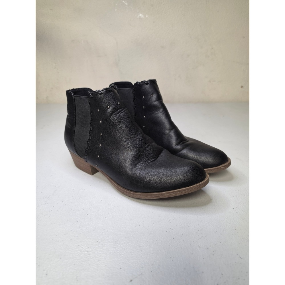 Report Sodium Black Studded Braided Chelsea Ankle Boots Womens 9.5 Low Heel